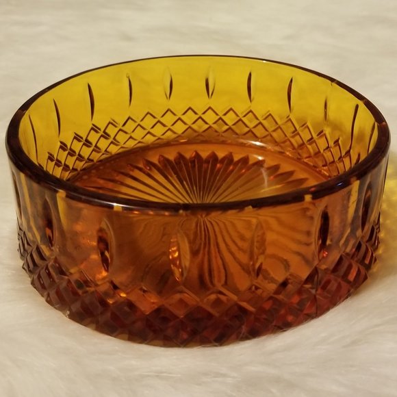 Other - Vtg Amber Cut Glass Round Candy Nut Dish